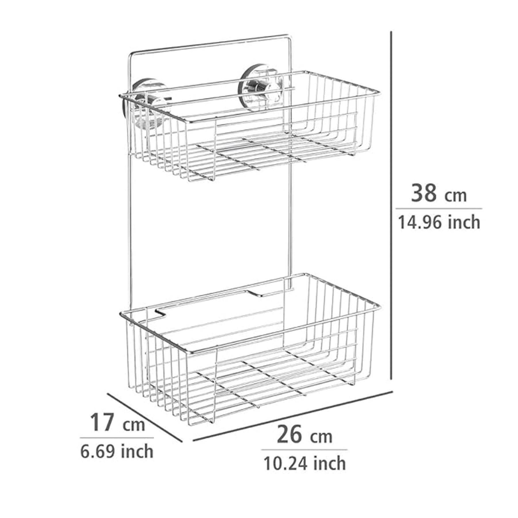 Vacuum-Loc 2-Tier wall rack Bari Steel, 10.2 x 15 x 6.7 inch, Chrome