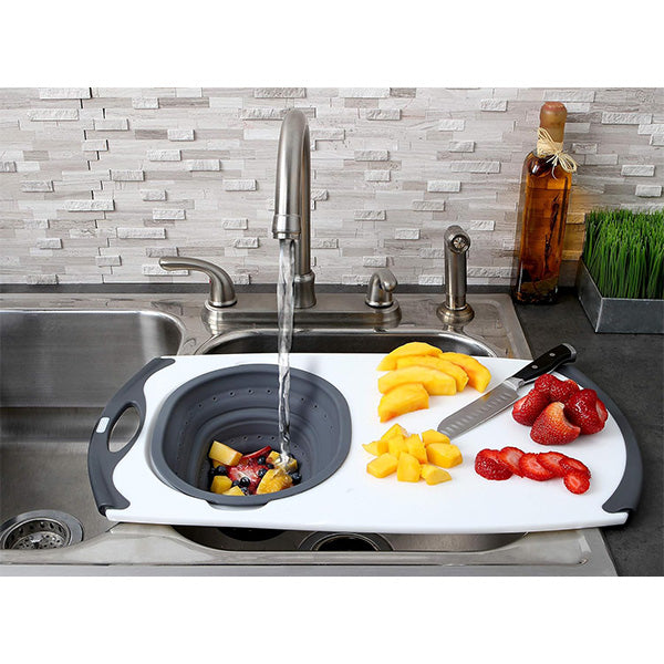 Strainer and cutting board