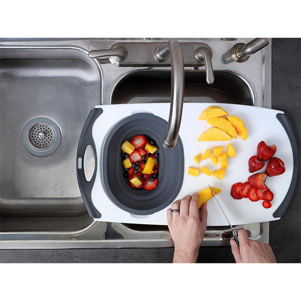 Strainer and cutting board