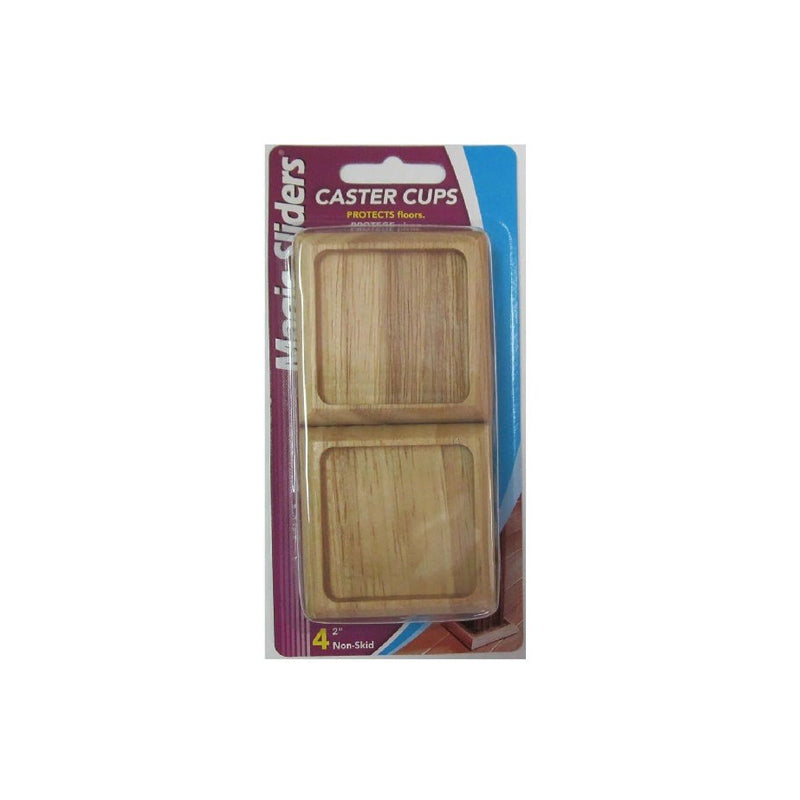 Magic Sliders Square Non-Skid Oak Caster Cups 2" -Light Brown