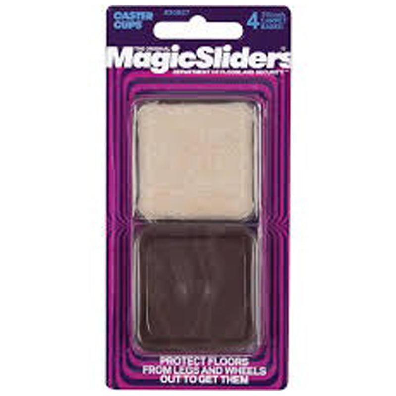 Magic Slid 4Pc Plastic Protective Caster Cups Square 1-3/4" - Brown