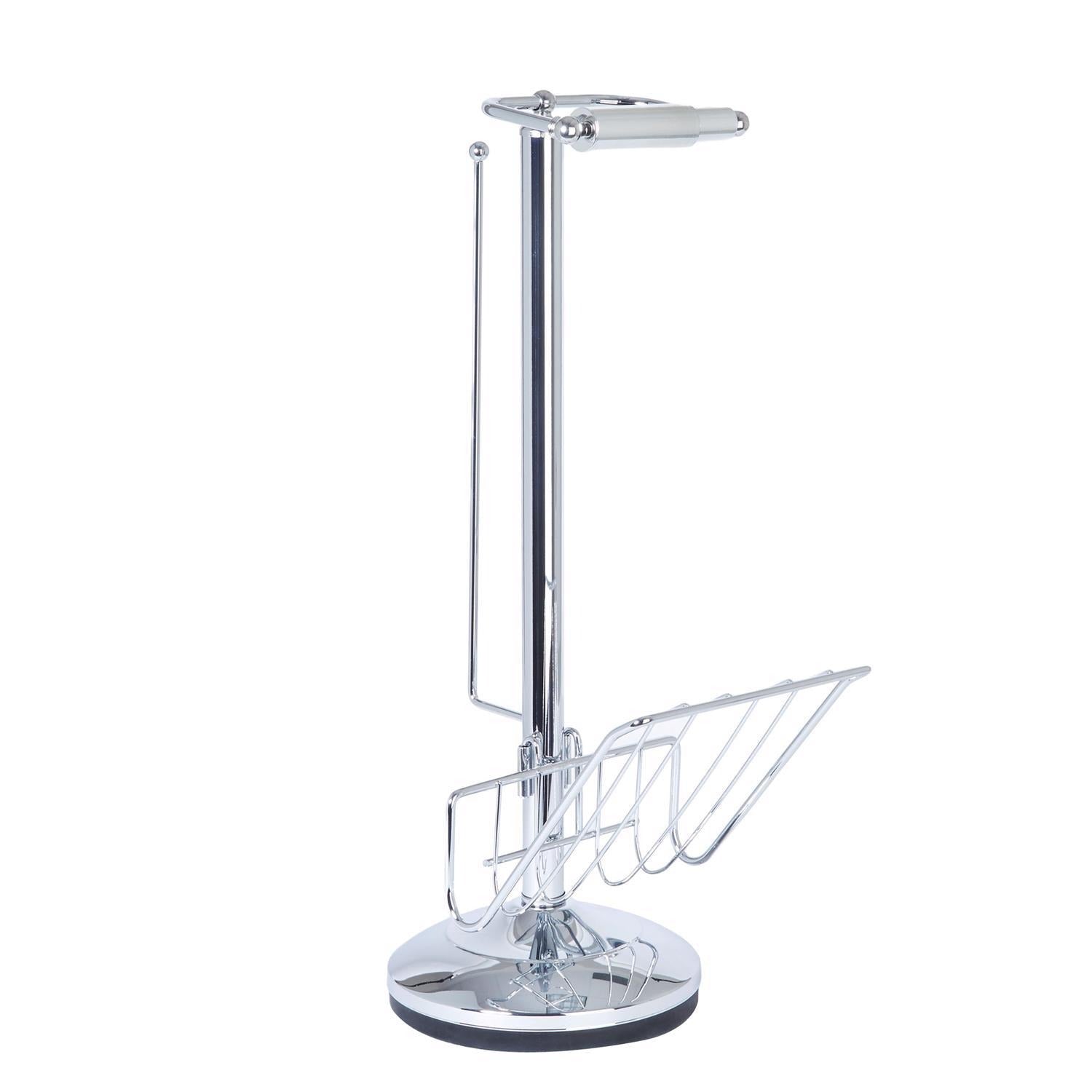 Toilet Caddy Tissue Dispenser With Magazine Rack - Silver