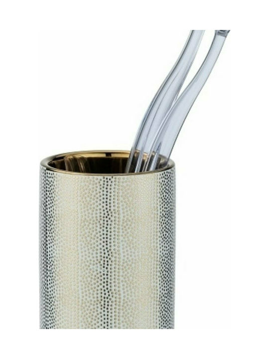 Bathroom Tumbler, Gold & White