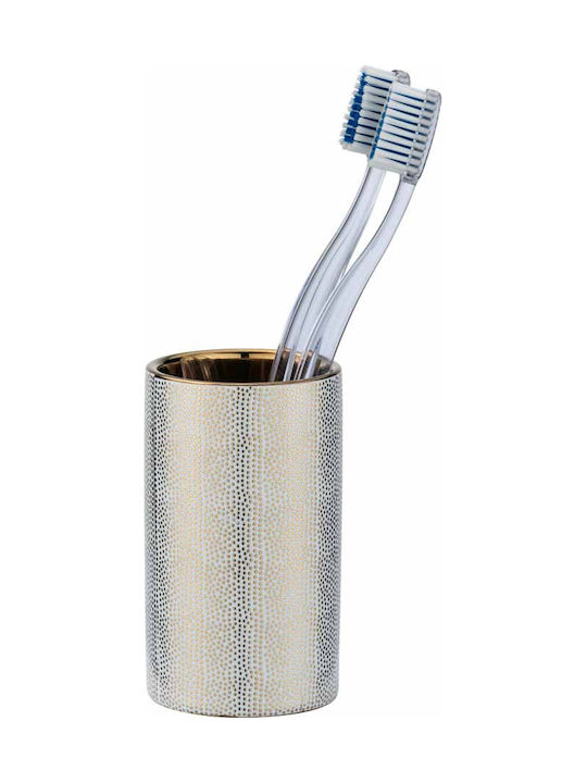 Bathroom Tumbler, Gold & White