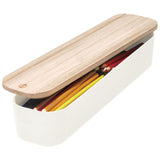 Idesign Compact Bin& Wood Lid 3.6X14.4X2.4 -Beige
