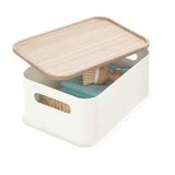 Plastic Medium Storage Bin with Handles & Wood Lid, White