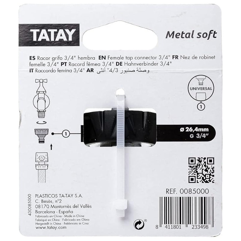 Tatay Female Tap Connector 3/4" Metal Soft -Black & Silver