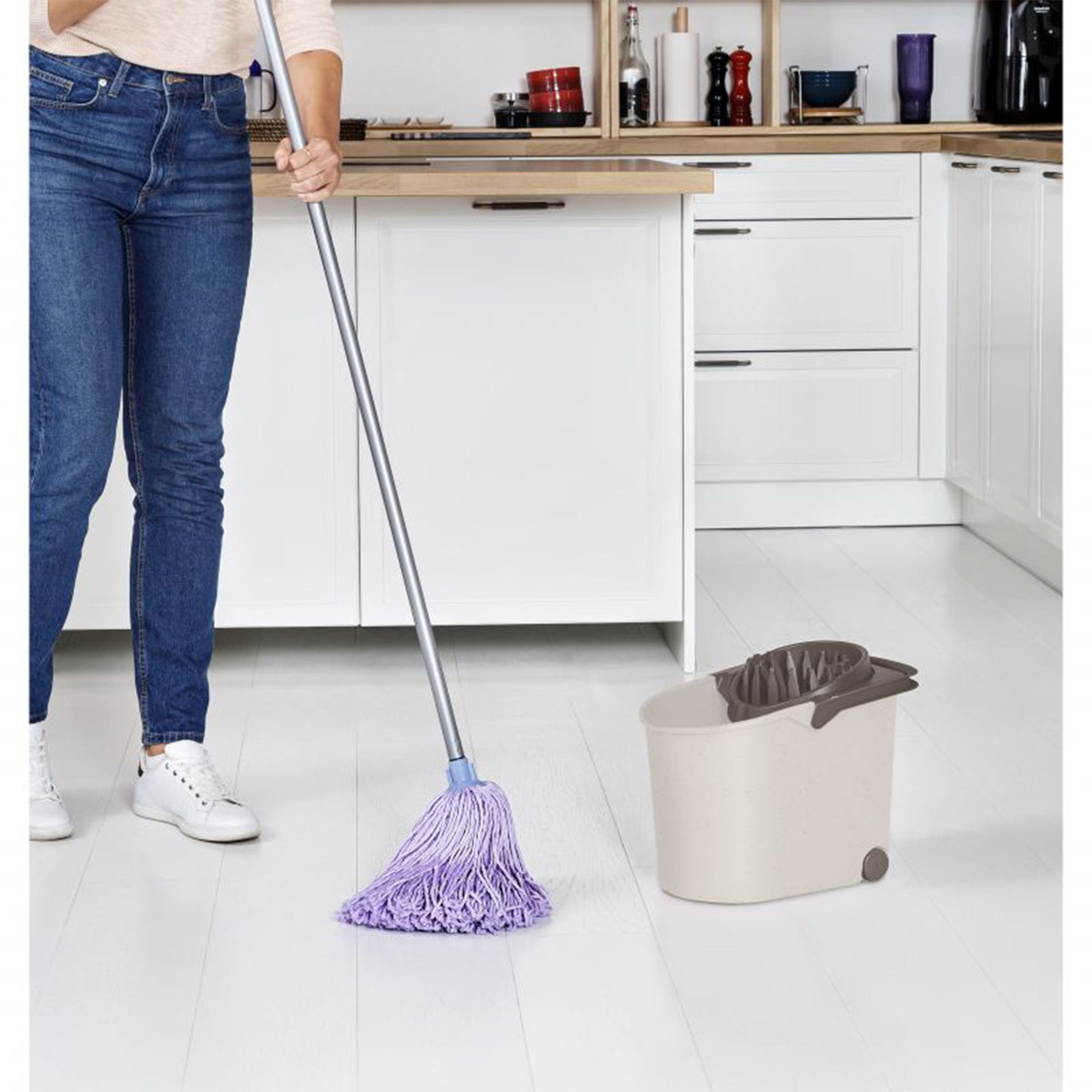 Wheels Ecohome Floor Cleaning Bucket Mop, Beige