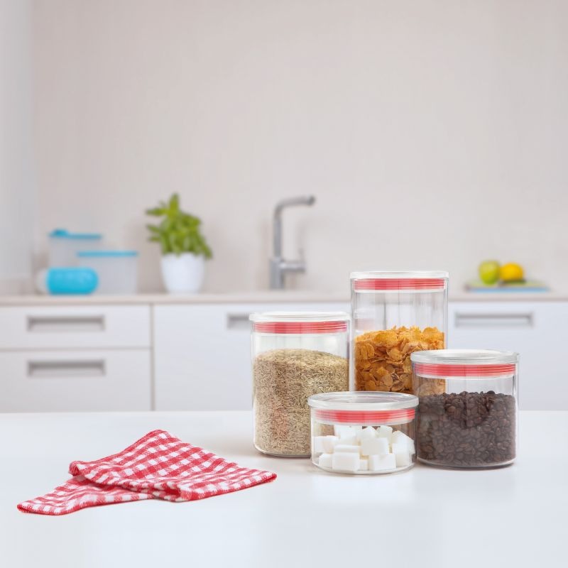 Kitchen Jar 2L - Clear & Red
