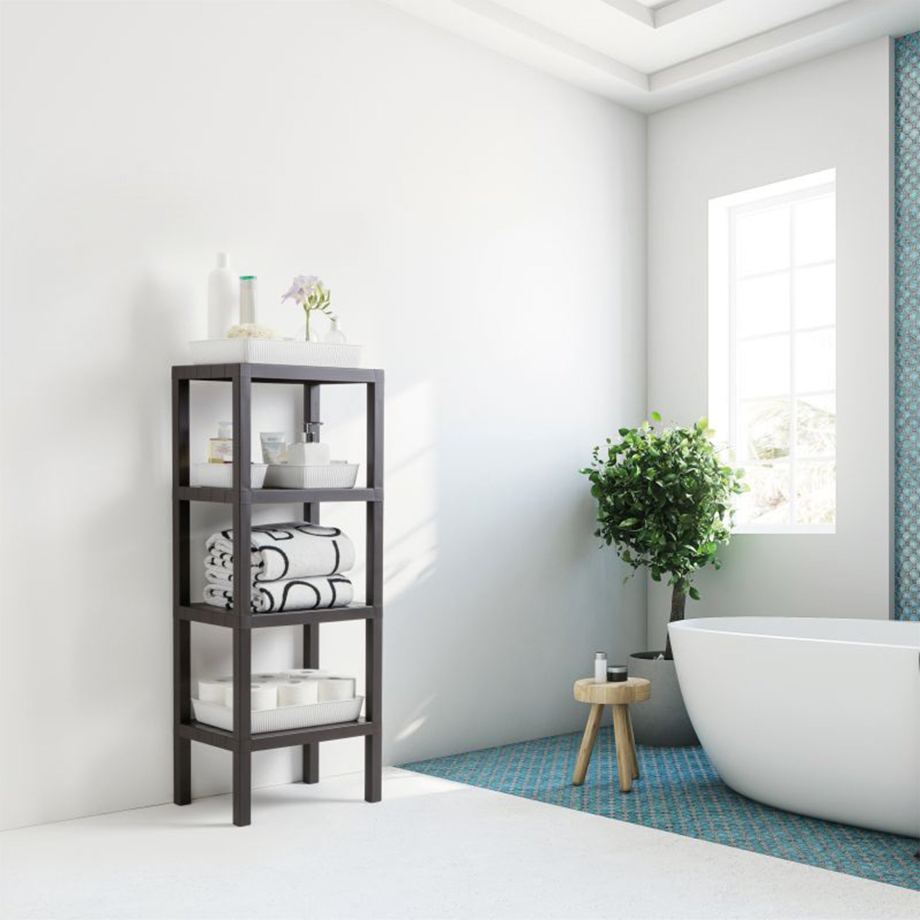 RECTANGULAR RACK LOMBOK 4 LEVELS BROWN