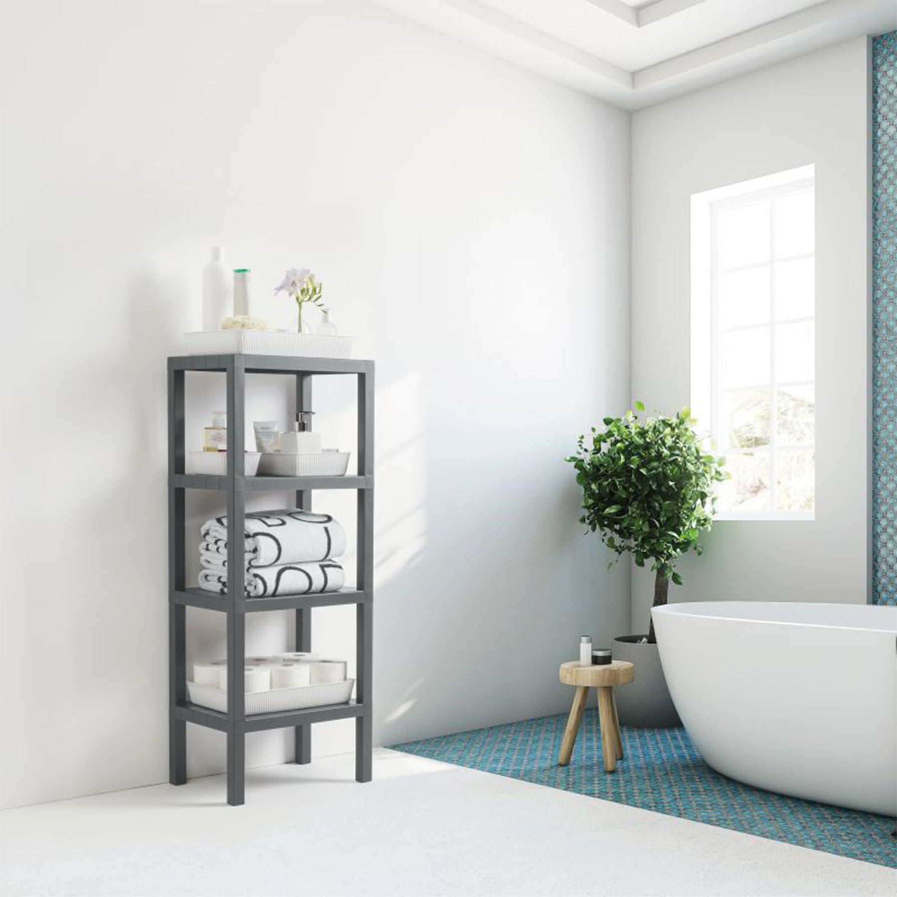 RECTANGULAR RACK LOMBOK 4 LEVELS GREY Size: 380 mm x 290 mm x 1000 mm