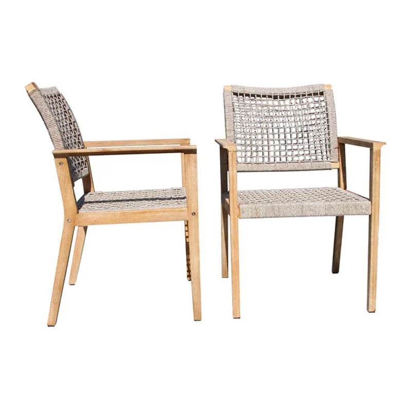 Outdoor Interiors 2-Piece Eucalyptus Wood Wash Finish Armchair With Nautical Rope-Beige