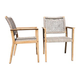 Outdoor Interiors 2-Piece Eucalyptus Wood Wash Finish Armchair With Nautical Rope-Beige
