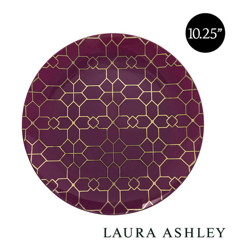 10Pc 10.25" Patterned Dinner Round Plates-Gold & Purpl