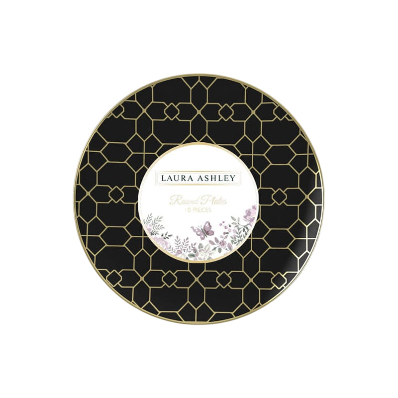 Laura Ashley 10 Piece 10.25" Patterned Dinner Round Plates-Black&Silver