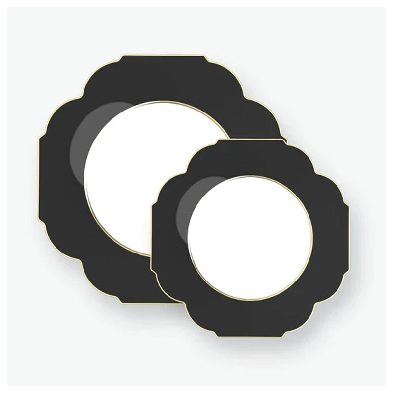 Luxe Party 10Pieces 10.7"Dinner Plates With Clear Bas-Scalloped Black & Gold