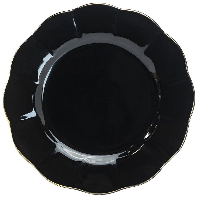 10-Pieces 10.7" Scalloped Mint Gold Dinner Plates With Clear Base-Black