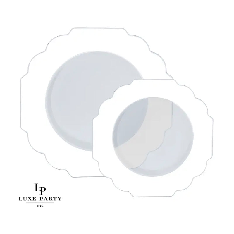 Luxe Party 10Pieces 10.7" Scalloped Dinner Plates With Clear B-Scalloped White & Silver