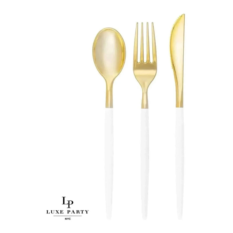 Luxe Party 32Pieces Chic Combo Cutlery Pack-Gold & White