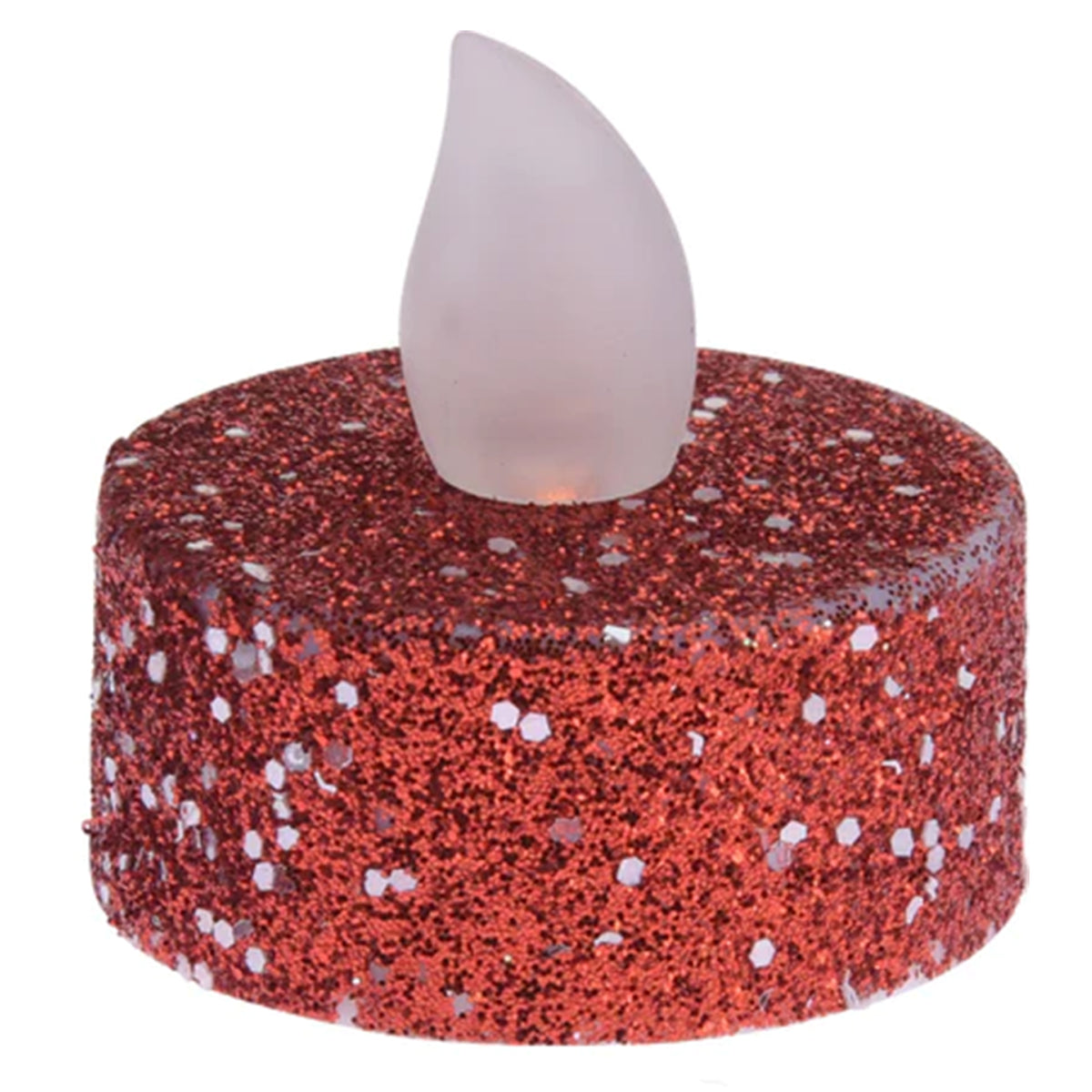 LED Glitter Tealight 6pk - Red