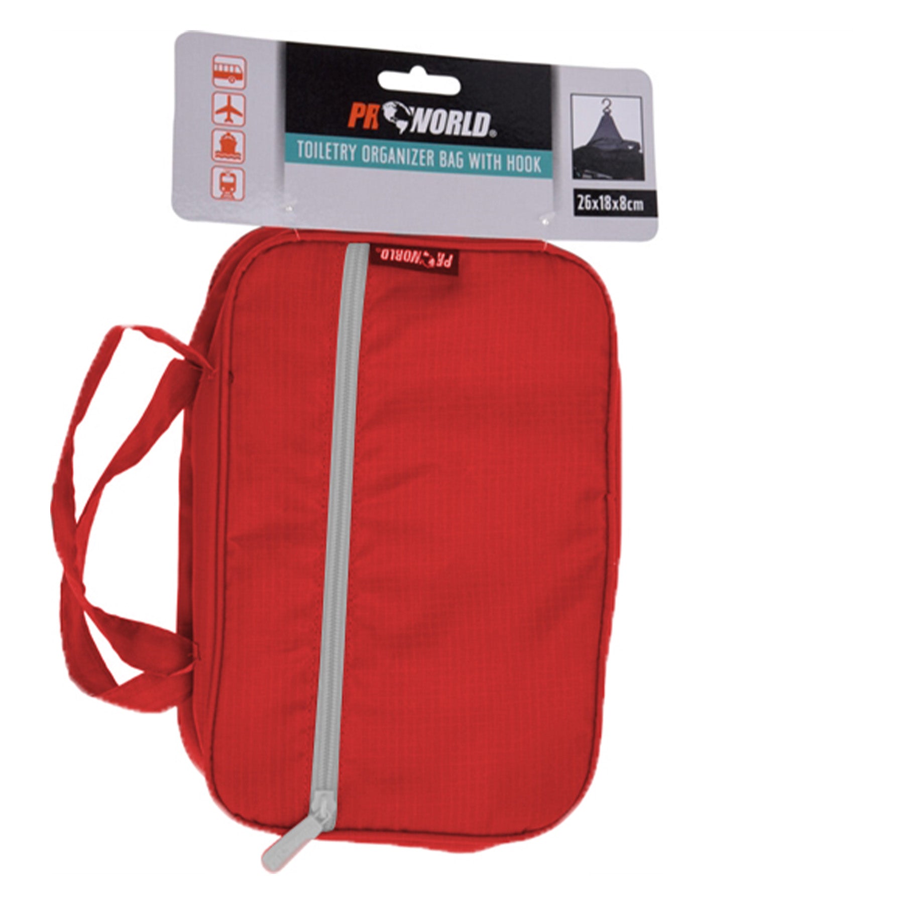 Toiletry bag with hook red