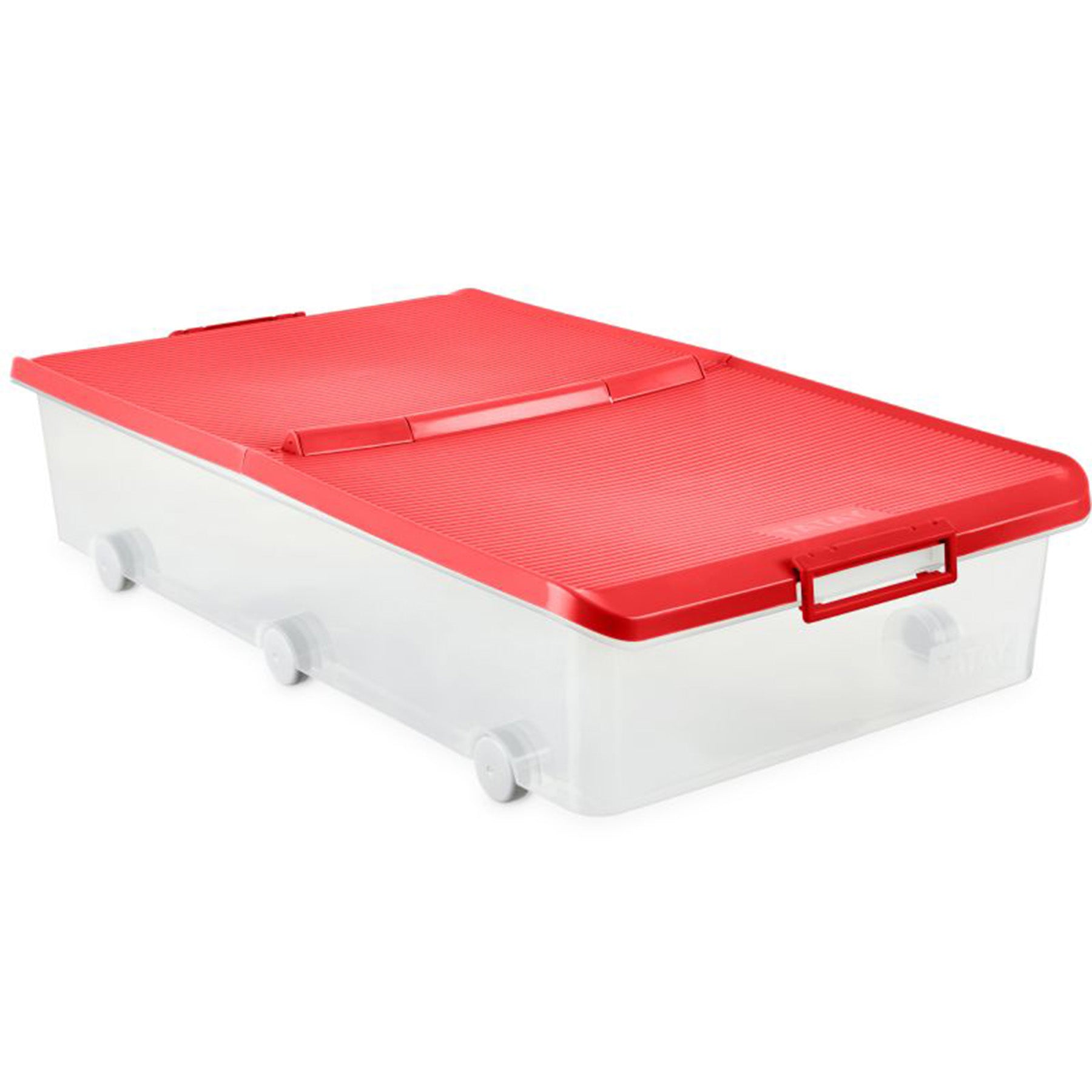 Under bed storage box with wheels - red/clear