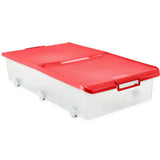 Under bed storage box with wheels - red/clear