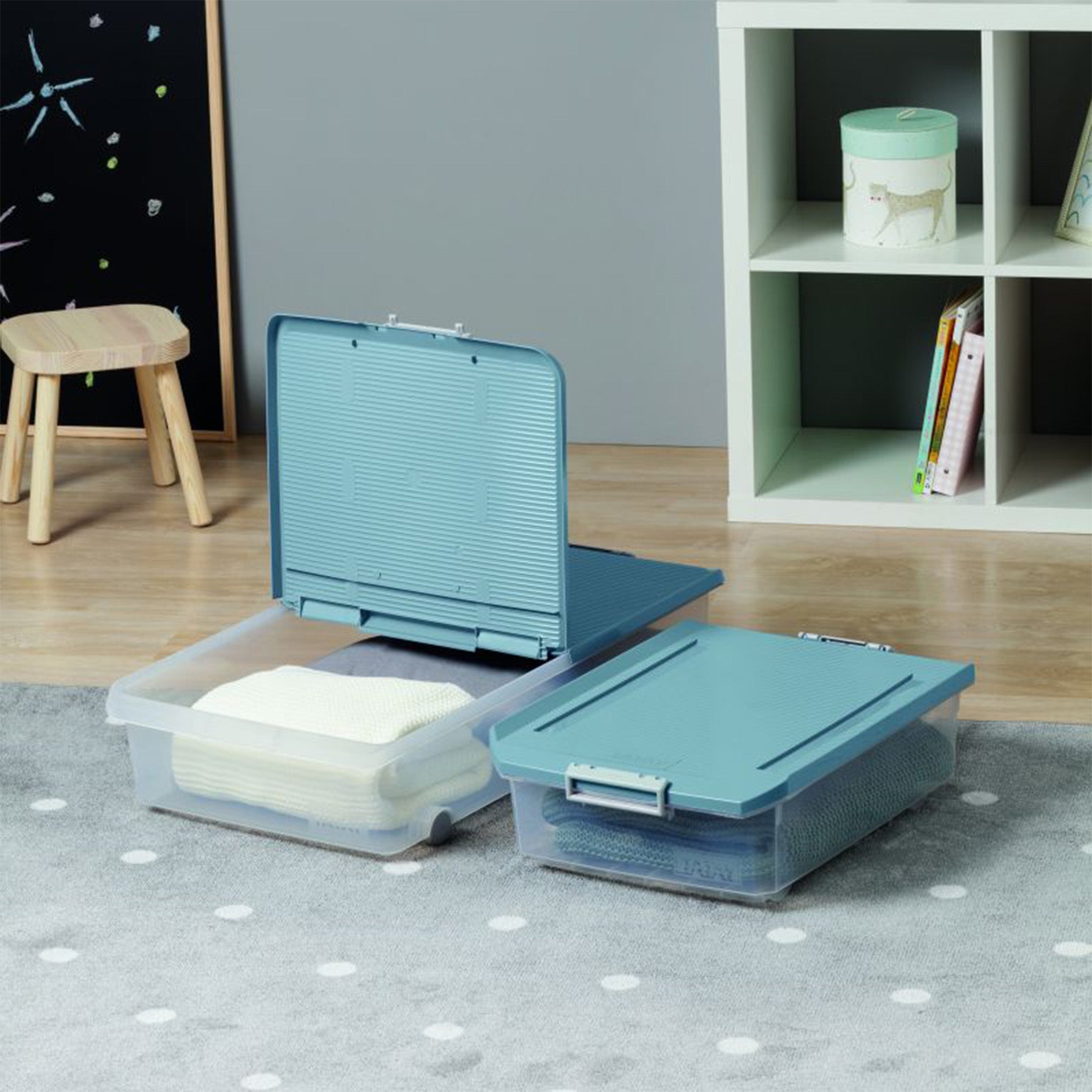 Under bed storage box with wheels