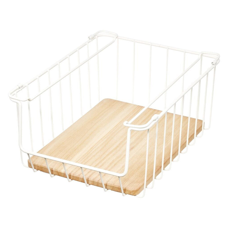 Idesign Wire & Paulownia Wood Open Front Bin - White - Beige