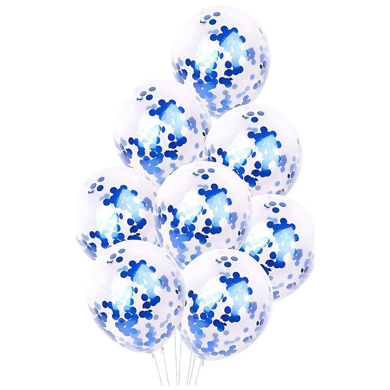 8Pc Balloons With Confetti - White&Blue