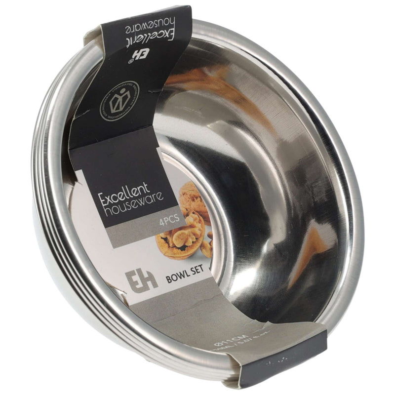 Excellent Houseware 4Pcs Bowl Set  Dia 110X42 Mm-Silver
