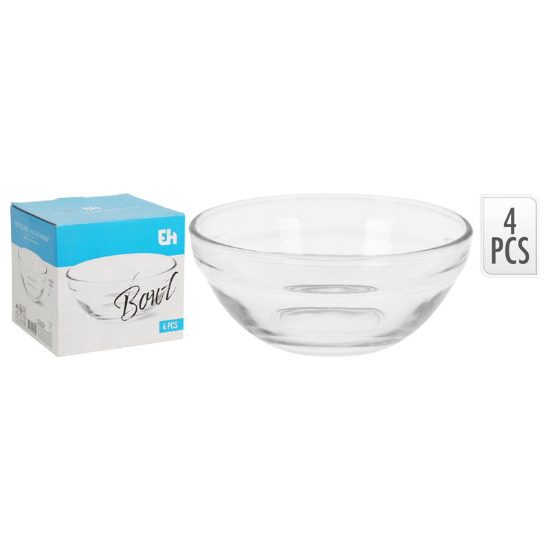 4Pcs Bowl Glass Set Dia 12Cm-Clear