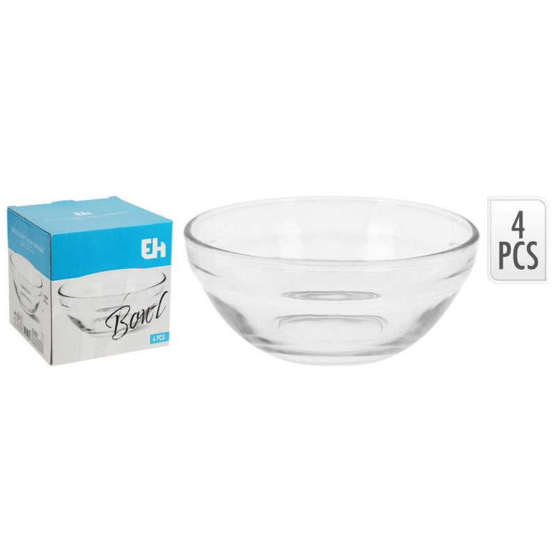4Pc Bowl Glass Set Dia 14Cm - Clear