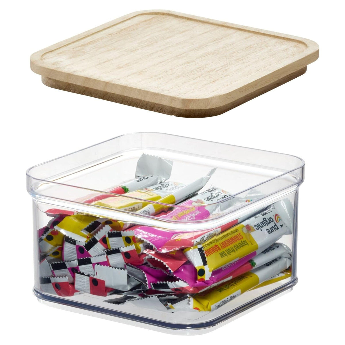 Idesign Plastic Crisp Storage Bin with Lid 6"X6" With Wood Lid - Clear