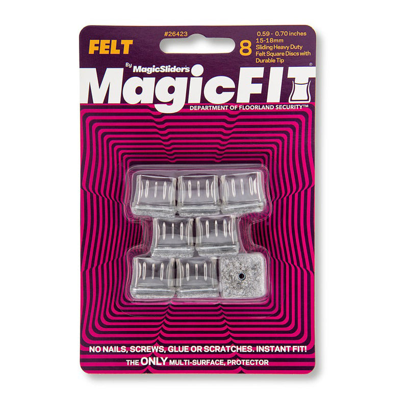 Magic Sliders 8Pc Magic Fit 0.59" - 0.70" Sqr Felt -Clear
