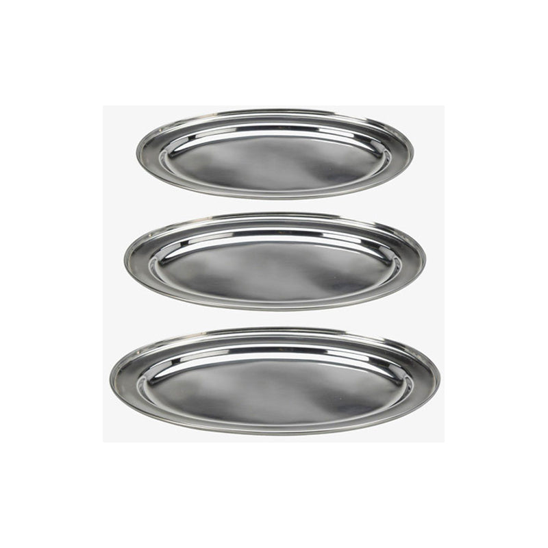 3Pc Serving Plate Set Oval-Silver
