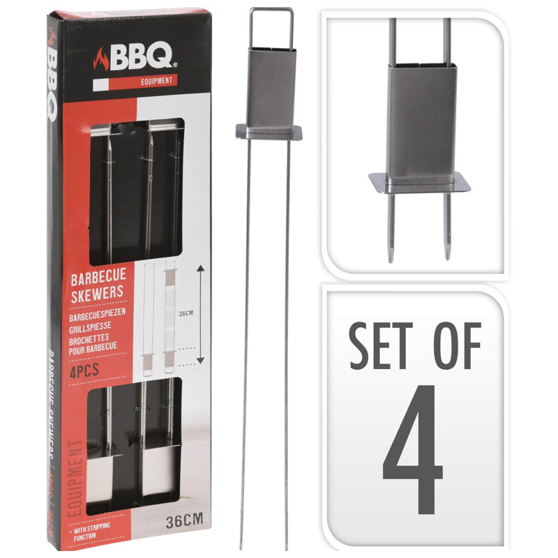 4Pc Bbq Skewers Double Steel 36Cm - Silver