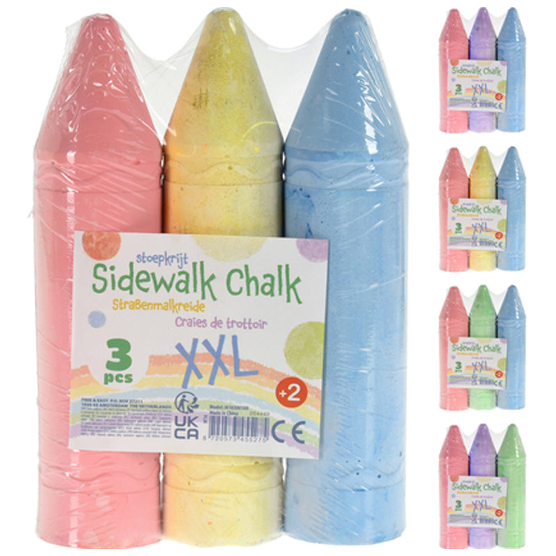 3Pc Jumbo Sidewalk Chalk Set-Multicolor