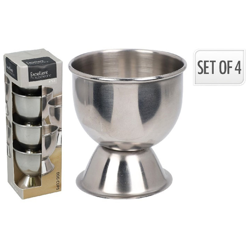 Excellent Houseware Stainless Steel Egg Cup Set – 4 Pieces – 46 × 52 Millimeter-Silver