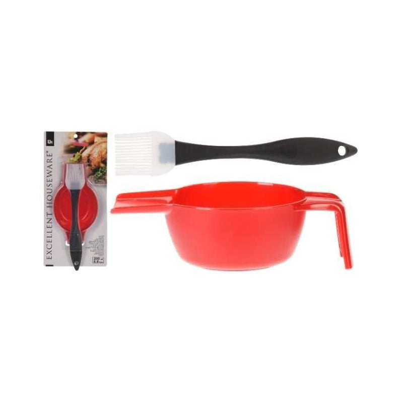 Excellent Houseware Silicone Cooking And Pastry Brush With Bowl – 200 Milliliter-Red - Black