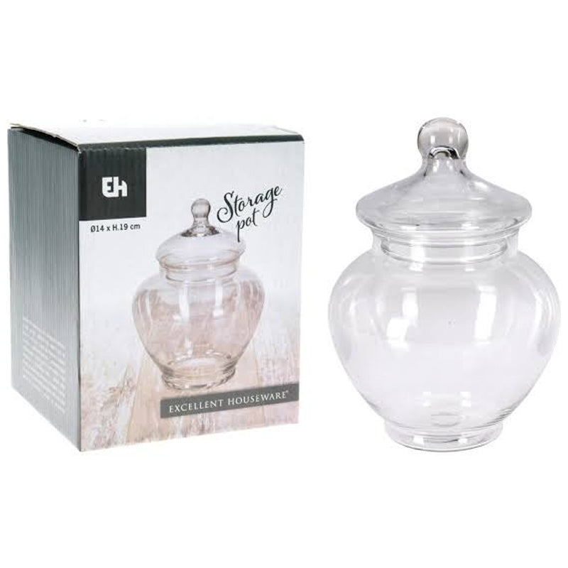 Excellent Houseware Glass Storage Pot With Lid, 14 × 19 Cm-Clear