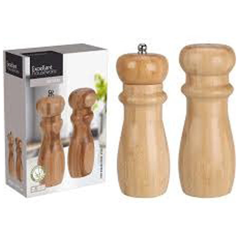 Excellent Houseware Wooden Salt & Pepper Mills, 2 Pieces, 5 × 16 Cm-Beige