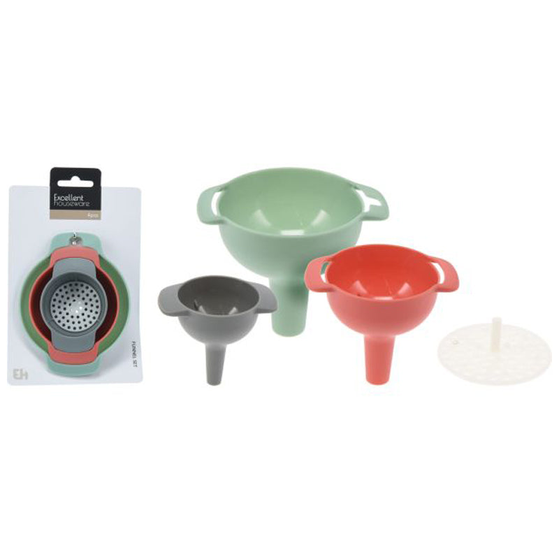 Excellent Houseware Plastic Funnel Set 4 Pieces