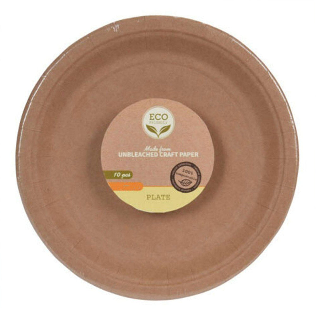 Eco Unbleached Kraft Paper Plate 10 Pieces-Brown