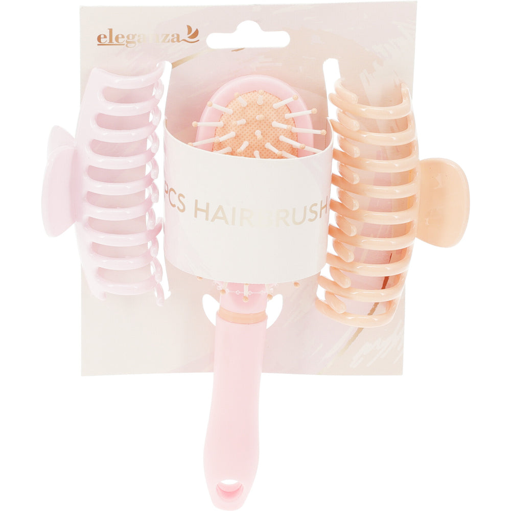 Eleganza 3 Pieces Hair Brush Set-Pink