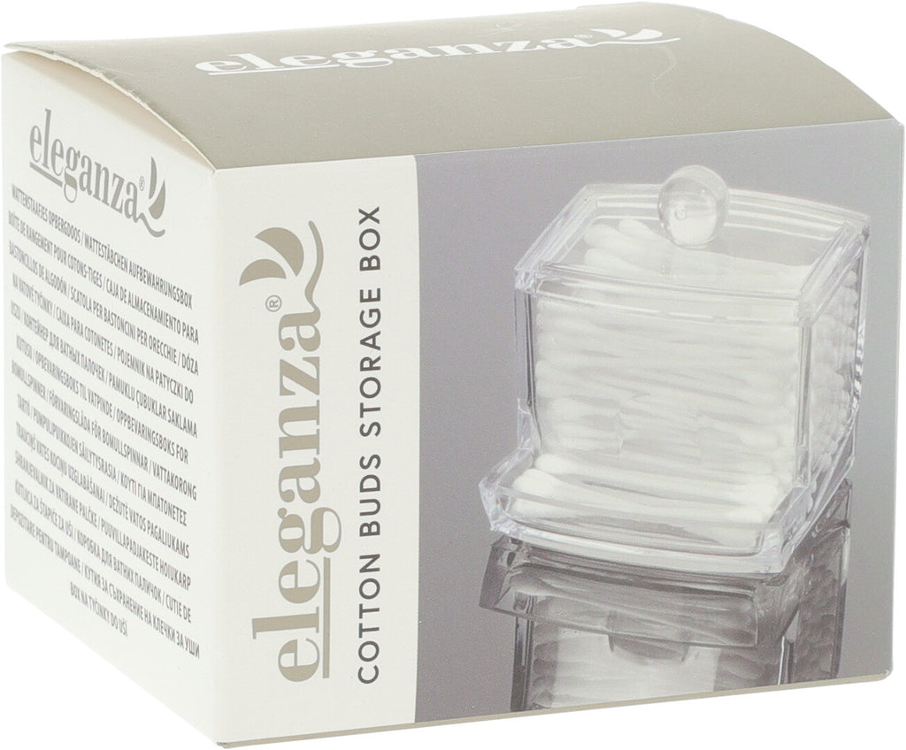 Eleganza Cotton Buds Storage Box – 9×7×9 Cm-Clear