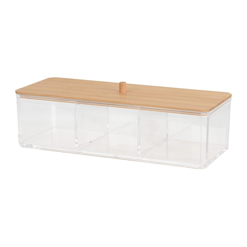 Eleganza Plastic Organizer With Bamboo Lid 23 × 9.5 × 6.5 Cm-Clear