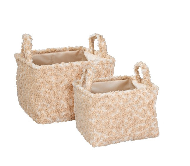 Large Plush Basket With Handle-Beige
