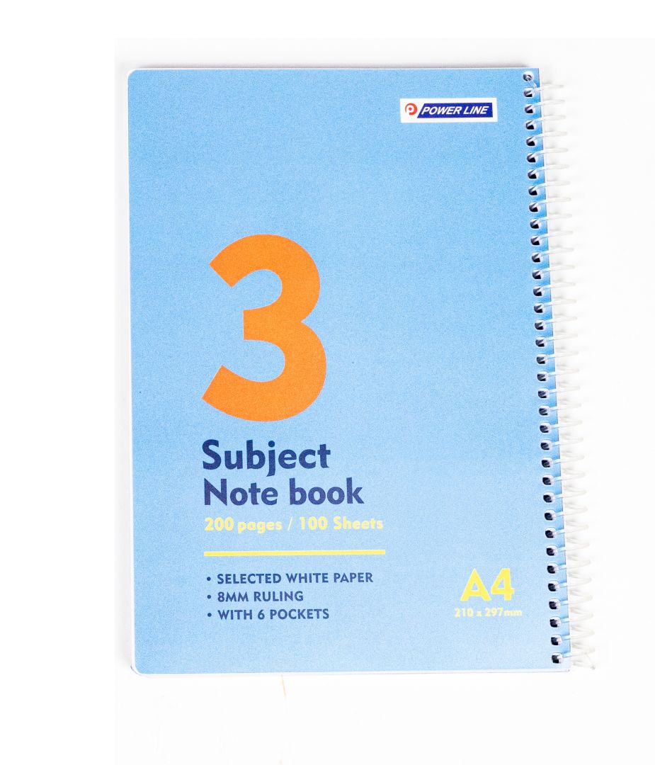 Power Line A4 College Ruled 3-Subject Notebook (100 Sheets) Blue
