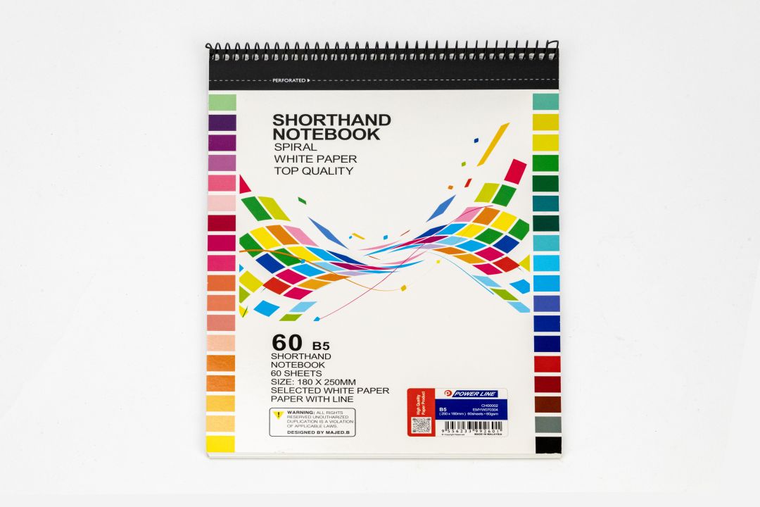 Power Line B5 60 Gsm Short Hand Lined Spiral Perforated Notepad (60 Sheets)-Multicolor